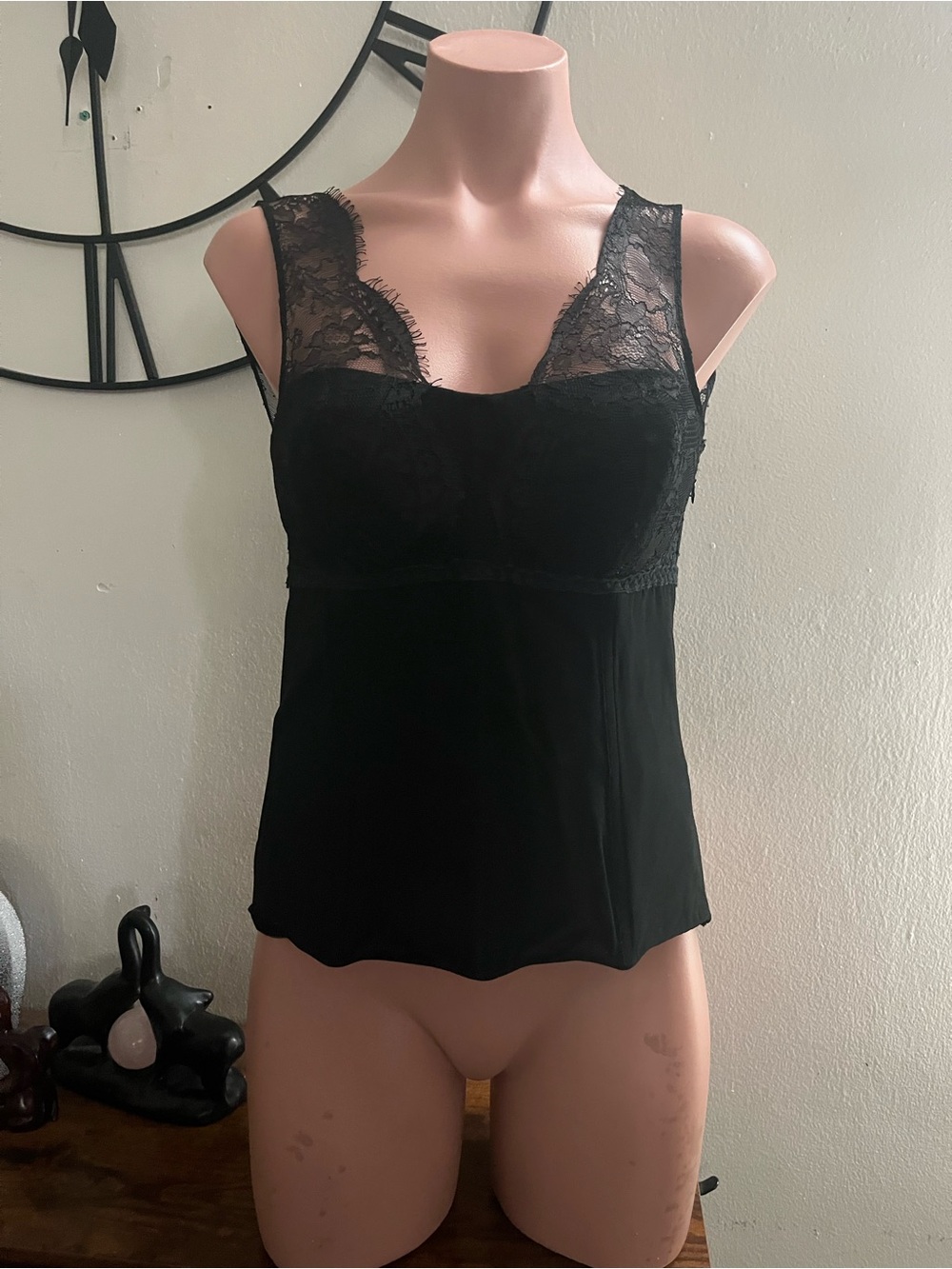 #344 Lace Trim Black Camisole Top - La Perla